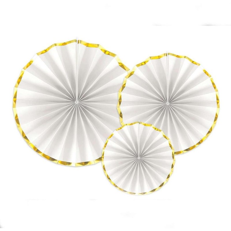 Rosace en Papier décorative Or et Blanc 3 pièces