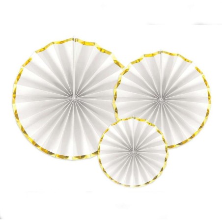 Rosace en Papier décorative Or et Blanc 3 pièces