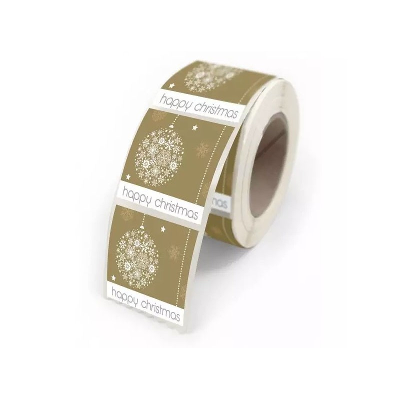 Etiquettes autocollantes Kraft "Happy Christmas" x500 pièces