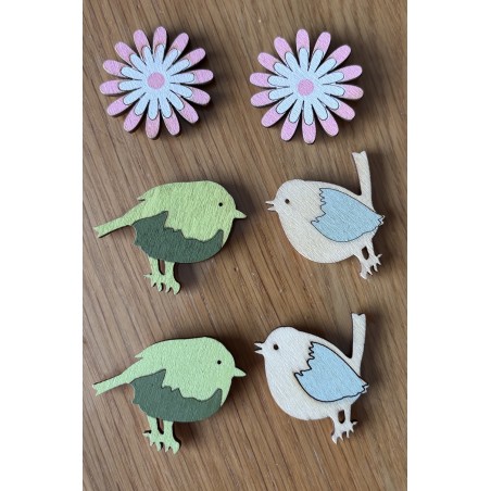 Autocollants Oiseau et Fleurs 3,5cm - Sachet de 6