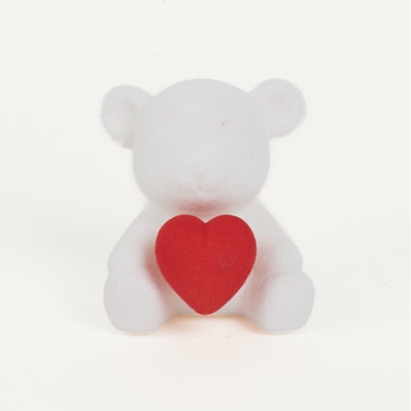 Ourson floqué blanc avec cœur rouge 10 cm