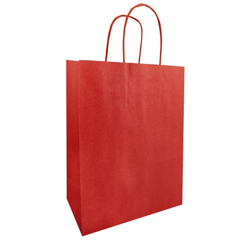 Sac kraft rouge sur kraft brun à poignées torsadées