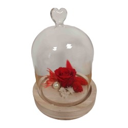 Composition florale rose éternelle rouge sous cloche cœur Romance Small - Artiflor