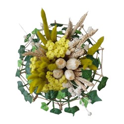 Bouquet rond de fleurs séchées jaunes et lierre Thémis - Artiflor