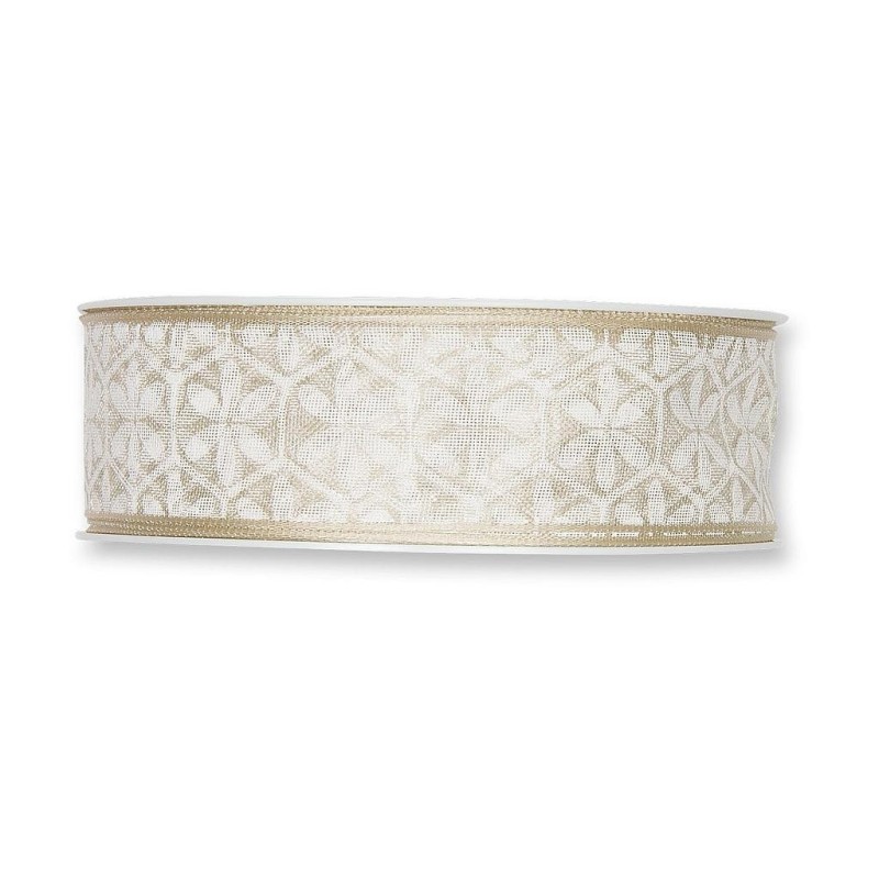 RUBAN TRANSPARENT IMPRIME MOTIF FLEUR 25mm x 20m_BEIGE