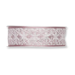 RUBAN TRANSPARENT IMPRIME MOTIF FLEUR 25mm x 20m_ROSE FONCE
