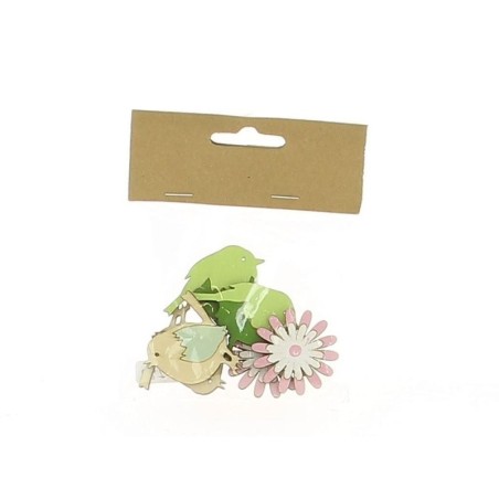 Autocollants Oiseau et Fleurs 3,5cm - Sachet de 6