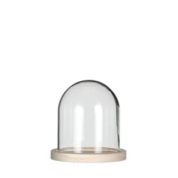 Cloche en verre sur plateau en bois H10cm Ø10cm