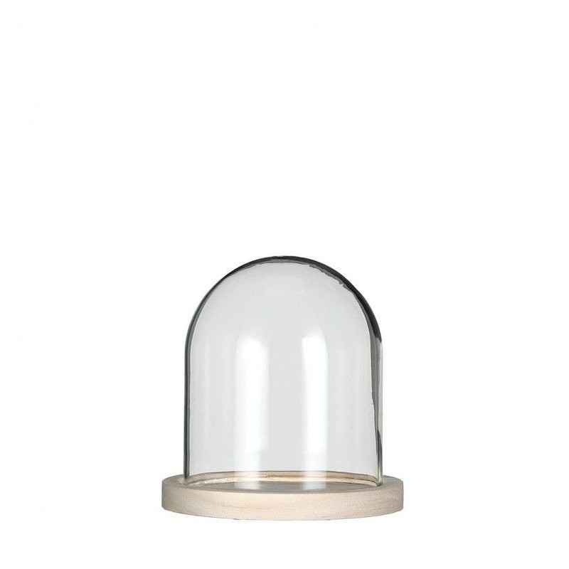 Cloche en verre sur plateau en bois H10cm Ø10cm