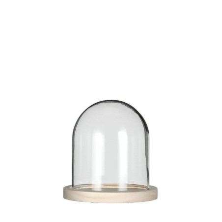 Cloche en verre sur plateau en bois H10cm Ø10cm