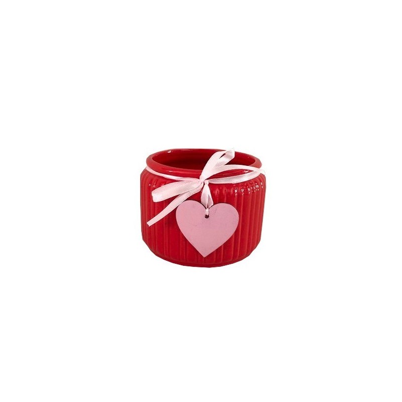 Pot Rouge Strié avec Coeur | Fournisseur Fleuriste | Saint Valentin