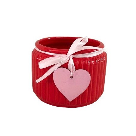 Pot Rouge Strié avec Coeur | Fournisseur Fleuriste | Saint Valentin
