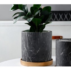 Pot Céramique Imitation Marbre Noir | Artiflor | Grossiste Fleuriste
