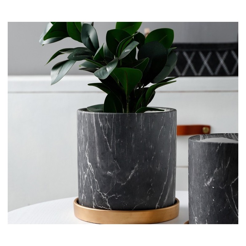 Pot Céramique Imitation Marbre Noir | Artiflor | Grossiste Fleuriste