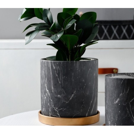 Pot Céramique Imitation Marbre Noir | Artiflor | Grossiste Fleuriste