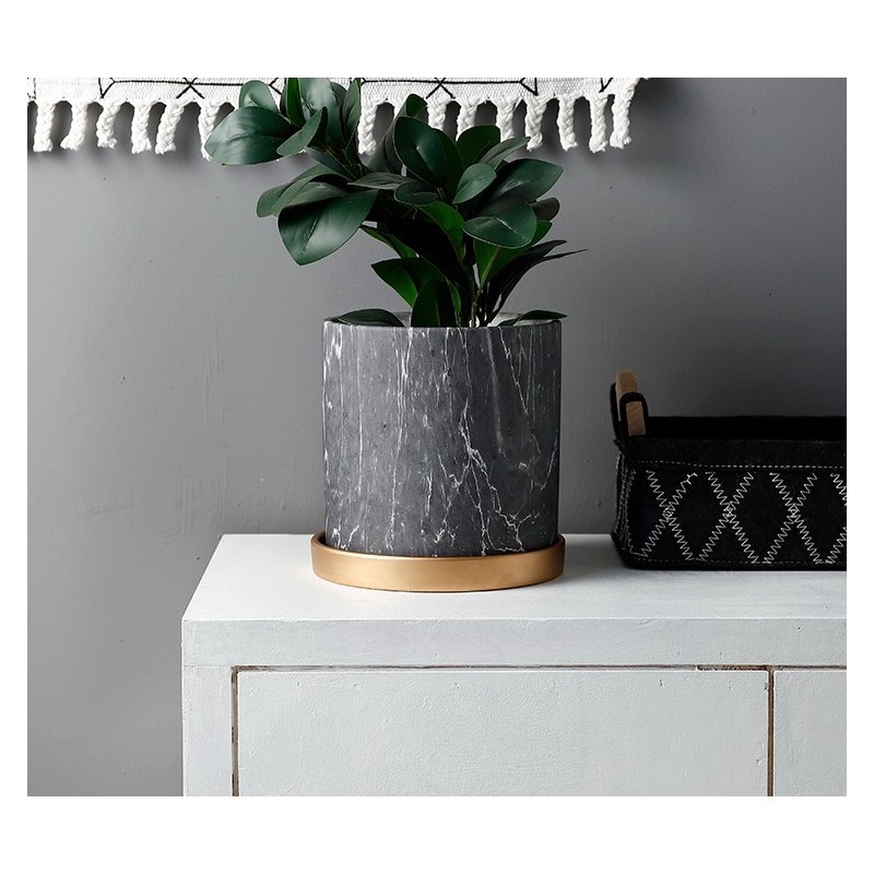 Pot Céramique Imitation Marbre Noir | Artiflor | Grossiste Fleuriste