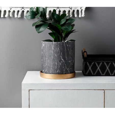 Pot Céramique Imitation Marbre Noir | Artiflor | Grossiste Fleuriste