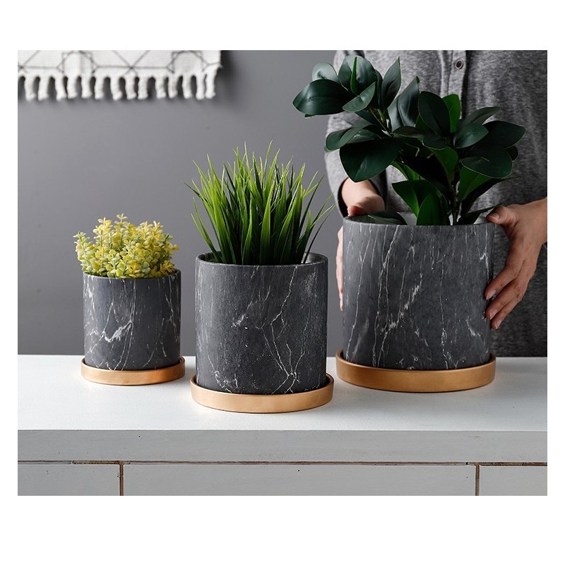 Pot Céramique Imitation Marbre Noir | Artiflor | Grossiste Fleuriste