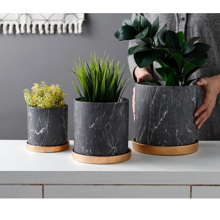 Pot Céramique Imitation Marbre Noir | Artiflor | Grossiste Fleuriste