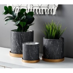 Pot Céramique Imitation Marbre Noir | Artiflor | Grossiste Fleuriste