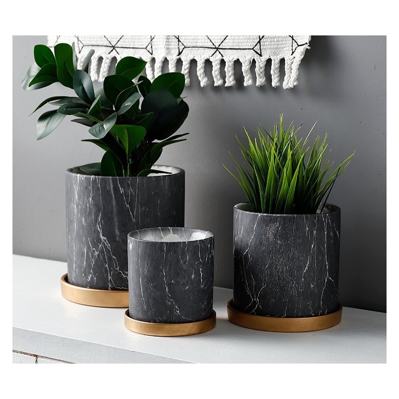 Pot Céramique Imitation Marbre Noir | Artiflor | Grossiste Fleuriste