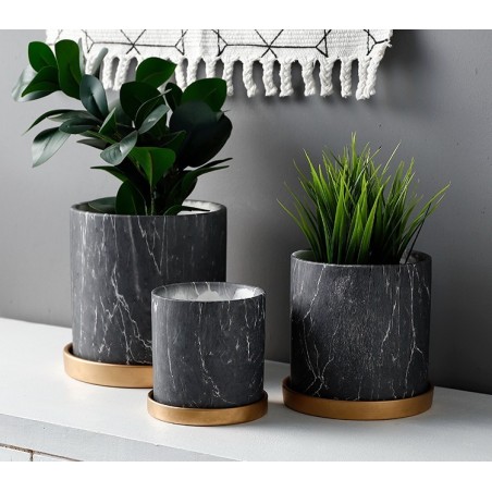 Pot Céramique Imitation Marbre Noir | Artiflor | Grossiste Fleuriste